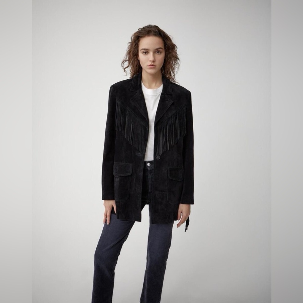 Re/Done Suede Fringe Blazer — Black